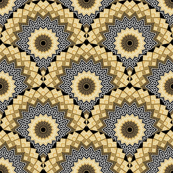 Griego Azulejos Zigzag Mandalas Patrón Sin Costuras Fondo Colorido Vector — Archivo Imágenes Vectoriales