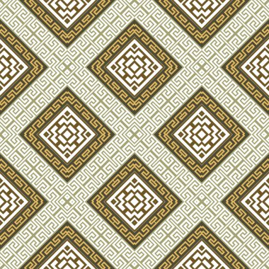 Geleneksel kabile tarzı waffle eşkenar dörtgen Yunan kusursuz desen. Vektör süsleme arka planı. Zarif tekrar arkaplanı. Altın geometrik süsler. Yunan göçmenlerle modern soyut tasarım.