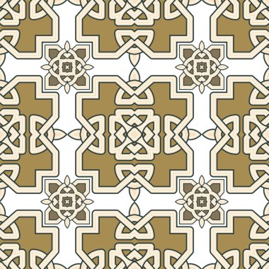 Kelt pürüzsüz desen. Renkli süslemeli arabesk vektör arka planı. Arkaplanı tekrar et. Kabile etnik Kelt geleneksel simetrik süslemeleri. Sonsuz doku. Parmak izi, kumaş için..