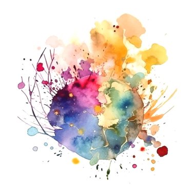Parlak renkli suluboya sıçrama lekesi fırça darbeleri beyaz arka planda. Modern canlı akvaryum lekesi. Gökkuşağı modası beyazda izole edilmiş tasarım. Element. Vektör suluboya çizimi.