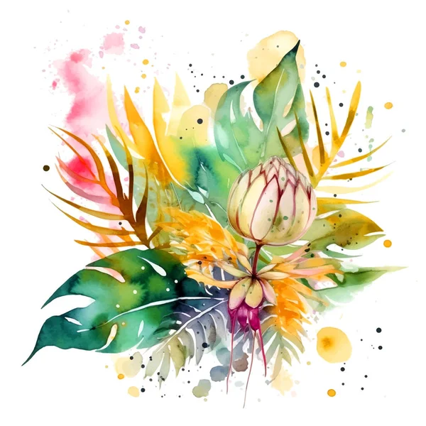 Aquarelle Motif Tropical Floral Aquarelle Fleurs Exotiques Fond Vectoriel Peinture — Image vectorielle