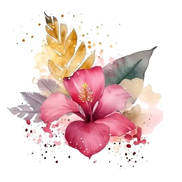 Υδατογραφία Όμορφο Κινέζικο Λουλούδι Μοτίβο Τριαντάφυλλο Τροπικό Διάνυσμα Ζωγραφική Ζωγραφισμένη — Διανυσματικό Αρχείο