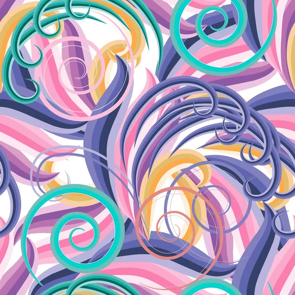 Спиральный Бесшовный Рисунок Яркий Декоративный Цветочный Векторный Фон Абстрактными Полосатыми — стоковый вектор