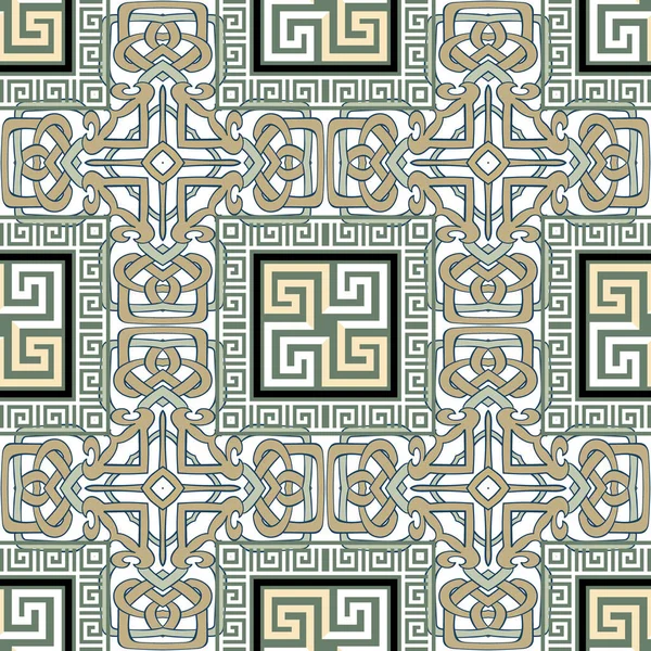 Celtic Greek Arabesque Style Seamless Pattern Colorful Ornamental Celtic Knots — Stock Vector