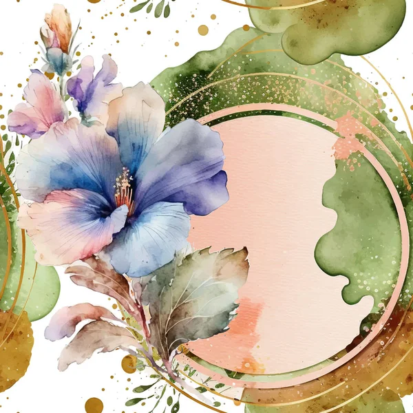 Cartão Floral Aquarela Belo Padrão Sem Costura Colorido Com Moldura — Vetor de Stock