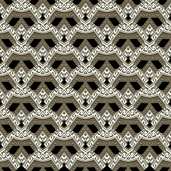 Zigzag Griego Ornamental Patrón Simétrico Sin Costura Estilo Étnico Tribal — Vector de stock