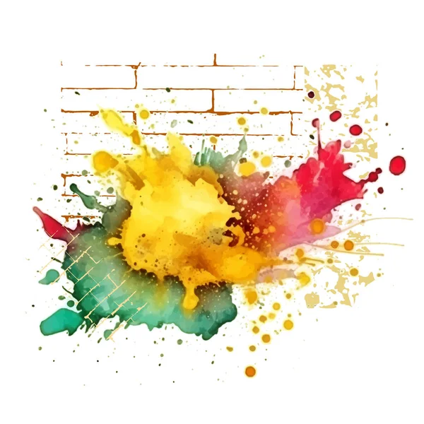 Watercolor Splash Splatter Stain Brush Strokes Brick Wall White Background — Stock Vector
