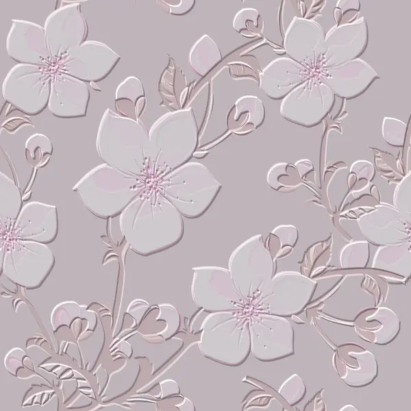 Getextureerde Reliëf Bloesem Sakura Bloemen Naadloos Patroon Getextureerde Mooie Bloemen — Stockvector