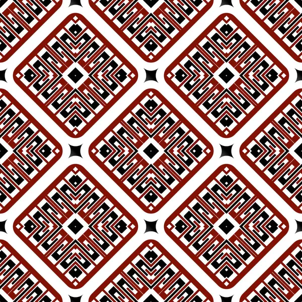 Grieks Ornamentaal Zwart Wit Rode Ruit Naadloos Patroon Tribal Etnische — Stockvector