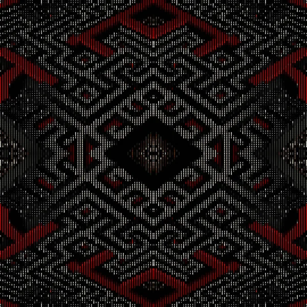 Texturerat Grunge Grek Slingrar Labyrint Labyrint Stil Digital Sömlös Mönster — Stock vektor