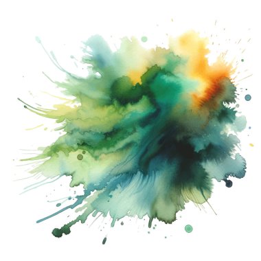 El çizimi zümrüt yeşili suluboya sıçrama lekesi fırça darbeleri deseni. Modern renkli sanatsal grungy akvaryum noktası. Moda izole tasarım. Element. Vektör suluboya çizimi.