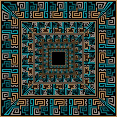 Yunan kilit köşeli kareler 3D pürüzsüz desen oluşturuyor. Modern geometrik arka plan, modaya uygun süslemeler, antik Yunan sembolleri, işaretler, kare çerçeveler, sınırlar. Kabile etnik arkaplanını tekrarla.