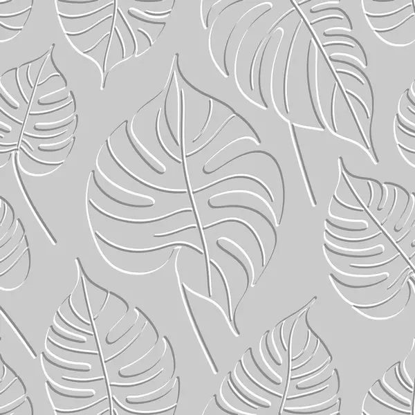 Texturizado Linha Floral Arte Monstera Folhas Sem Costura Padrão Fundo Ilustração De Stock