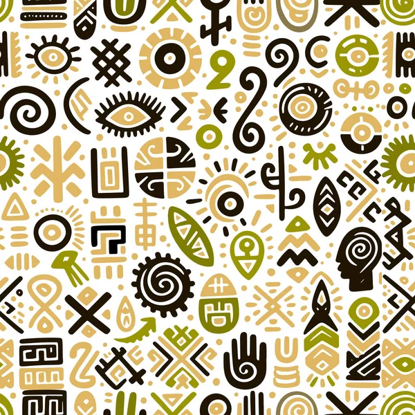 Tribal Africano Mão Étnica Desenhado Doodle Símbolos Sinais Sem Costura Ilustrações De Stock Royalty-Free