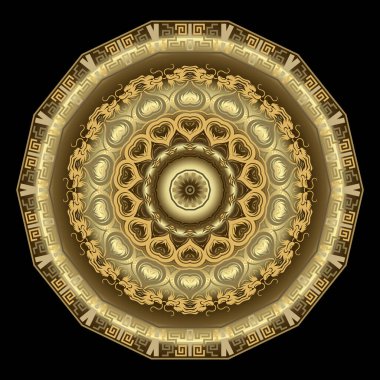 Çin ejderhaları süslemeli altın 3D mandala desenli. Altın ejder mandala 'lı vektör dekoratif arka plan, dolambaçlı, çerçeveli. Güzel, modern yüzey süsü. Ejderhanın 2024 yılı..