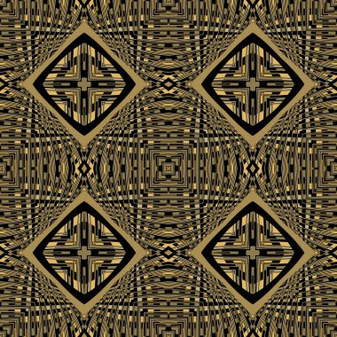 Dokulu modern altın çizgiler geometrik dikişsiz desen. Lüks süslemeli güzel vektör arkaplanı. Dekoratif arkaplanı tekrarla. Pis altın çizgiler süsleri. Sonsuz grunge dokusu.