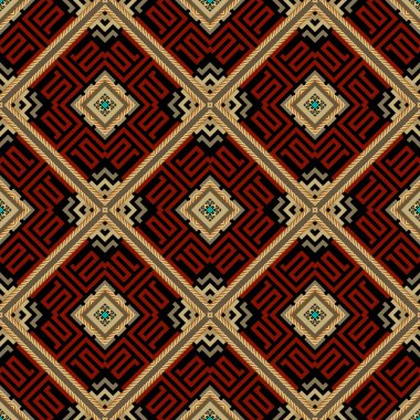 Zarif, zarif, modern Yunan tarzı waffle eşkenar dörtgen. Altın ipler, çerçeveler, çizgiler, şekiller. Yunan kilit kavşakları vektör lüks arka plan. Kabile etnik süslemeleri.