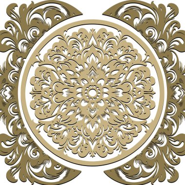 Çin stili süslemeli çiçekli klasik altın mandalalar dikişsiz desen. Modern vektör arkaplanı. Dekoratif arka planı tekrarla. Çiçeklerle süslenmiş güzel bir süs. Beyaz üzerine izole edilmiş zarif tasarım