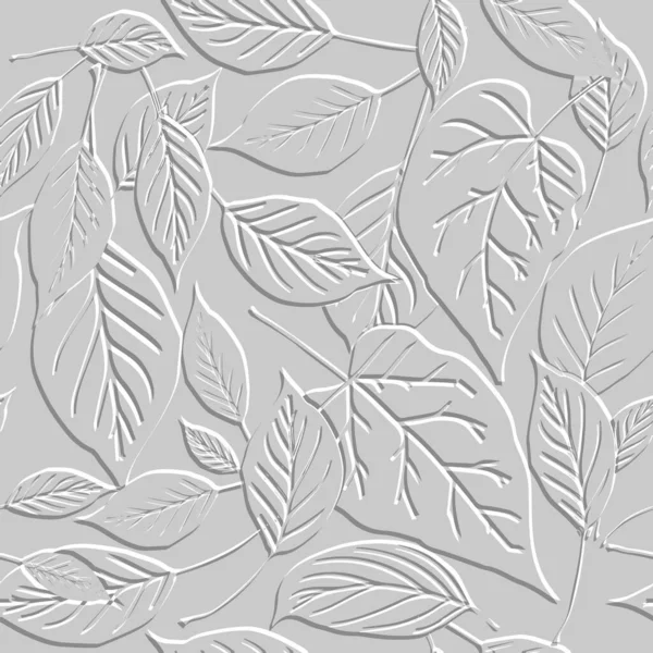 Geprägte Herbstblätter Mit Nahtlosem Muster Moderner Grün Strukturierter Weißer Vektorhintergrund lizenzfreie Stockillustrationen