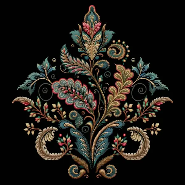 Çiçekli desenli Türk desenli Paisley desenli element. Duvar halısı, etnik arka plan çizimi. Klasik lüks işlemeli Paisley çiçek süsü. Süslü yüzey dokusu. Modern grunge tasarımı.