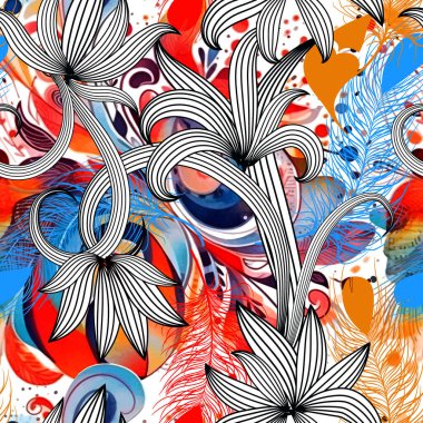 Çiçeksiz suluboya desenli çizgili karalamalı çizgiler soyut çiçek, yapraklar, kıvrımlar, kıvrımlar. Güzel çizim modern vektör dokulu arkaplan. 