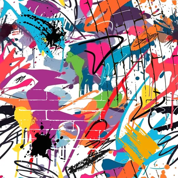 Graffiti Estilo Colorido Mão Desenhada Sujo Doodles Sem Costura Padrão Ilustração De Stock