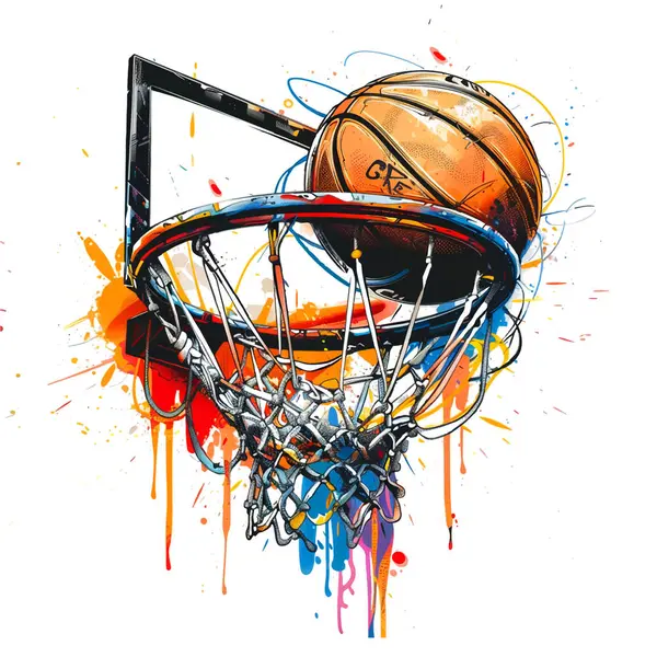 Граффити Стиль Рисования Баскетбольный Мяч Корзине Рисунок Фона Иллюстрации Красочными Векторная Графика