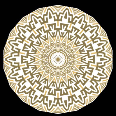 Kabile etnik süslemeleri çiçek desenli zigzag çizgileri, soyut çiçekler, Yunan anahtar çizgileri. Güzel yuvarlak vektör mandala deseni.