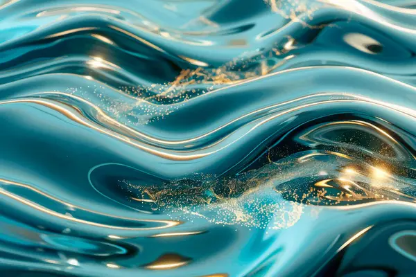 Wellen Wellige Goldene Linien Glitzernde Oberfläche Blau Türkis Farbe Dynamisch lizenzfreie Stockillustrationen