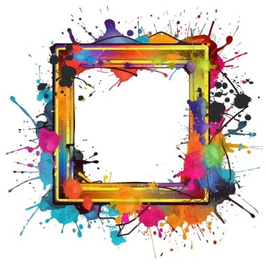 Graffiti stili renkli sanatsal boyalı çerçeve çerçeve şekli ve metin için yeri var. Parlak vektör arka planı karalamalar, sıçramalar, sıçramalar. Karalama el izole çizim çerçeve tasarımı.