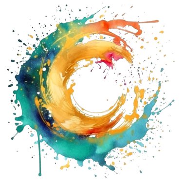 Parlak renkli suluboya, yarım daire sıçrayan leke fırça darbeleri beyaz arka planda. Modern akvaryum yarım daire kirli nokta. Beyazın modaya uygun tasarımı. Vektör suluboya dokusu.