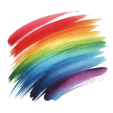 Beyaz arka planda renkli gökkuşağı spektrum rengi suluboya fırça darbesi. Modern canlı akvaryum fırça darbesi. Beyaz üzerine parlak moda izole tasarım. Element. Vektör suluboya çizimi.