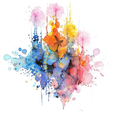 El çizimi sıvı suluboya sıçrama lekesi fırça darbeleri beyaz arka planda. Modern renkli sanatsal kirli akvaryum lekesi. Beyaz üzerine izole tasarım. Element. Vektör suluboya çizimi.