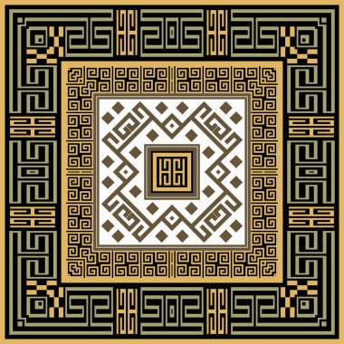Kare kenarlı, kabile etnik kökenli, pürüzsüz bir şekil. Süslü Yunan geçmişi. Güzel renkli geometrik süsler. Soyut süslemeli zarif tasarım. Yunan anahtarcı. Sonsuz doku