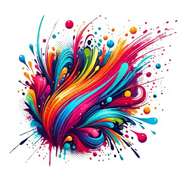 Parlak renkli grafiti, beyaz arka planda lekeli fırça darbeleri. Modern canlı akvaryum lekesi. Gökkuşağının renkleri beyaza izole edilmiş. Element. Vektör suluboya çizimi.