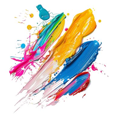 3D Grunge renkli el çizimi beyaz arka planda fırça darbeleri. Dekoratif güzel modern izole edilmiş kirli tasarım beyaz arka planda. Pis desenli yüzey parlak boya 3 boyutlu fırça darbeleri.