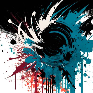 Renkli boyalı grafiti stili karalama spiral sıçrama lekesi lekeleri beyaz arka planda fırça darbeleri. Beyaz arka planda modaya uygun izole tasarım. Element. Damlaya damlaya damlaya kirli çizim