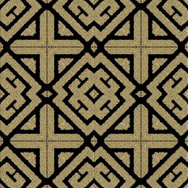 3D desenli altın noktalar ışıltılı kabilelerin kusursuz desenleri. Süslü antik Yunan anahtarı grunge vektör arka planı. Lüks altın süslemeler. Bitmek bilmeyen iğrenç bir doku..