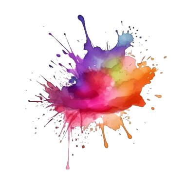 Parlak renkli suluboya sıçrama lekesi fırça darbeleri beyaz arka plana düşer. Modern canlı akvaryum lekesi. Beyazın boyalı ve izole edilmiş tasarımı. Element. Vektör suluboya çizimi