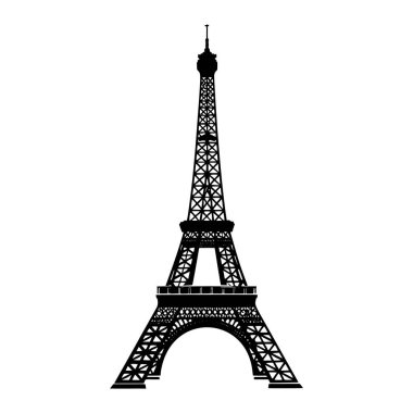 Eyfel Kulesi 'nin siyah vektör silueti, Fransa, Paris' in simgesi. Beyaz arkaplanda izole edilmiş Eyfel Kulesi tasarımı.