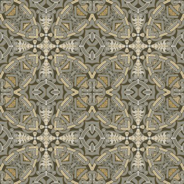 Süslü Arabesk etnik tarzı karmaşık altın pürüzsüz desen. Soyut çiçek arkaplanı. Vektör arkaplanını tekrarla. Güzel süsler. Modern geometrik renkli tasarım. Sonsuz süsleme dokusu.