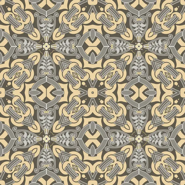 Süslü Arabesk etnik tarzı karmaşık altın pürüzsüz desen. Soyut çiçek arkaplanı. Vektör arkaplanını tekrarla. Güzel süsler. Modern geometrik renkli tasarım. Sonsuz süsleme dokusu.