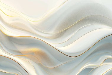 3D beyaz lüks soyut dinamik sıvı akışkan çizgiler, altın dalgalar, toz, sim. Yüzey 3 boyutlu doku. Modern akış dalgalı desen. Sanat deco desenli dekoratif 3D duvar kağıdı.