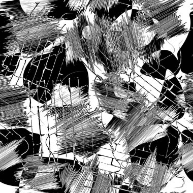 Modern soyut siyah ve beyaz el, dinamik, kaotik çizgiler, şekilli grunge fırça darbeleri, karalamalar, kapaklar. Vektör kuluçkaya yattı. Bitmek bilmeyen iğrenç bir doku..