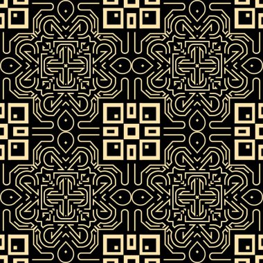 Arabesk stili soyut modern, kare, karmaşık çizgiler, şekiller. Vektör süsleme alanı siyah ve altın. Çizgiler geometrik tekrarlanan süsler. Sonsuz doku. Kumaş deseni.
