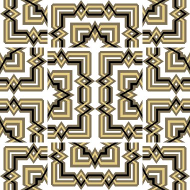 Zarif süslemeli etnik Kelt stili vektör kusursuz desen. Güzel desenli geometrik soyut modern bckground. Zigzag çizgileri ve şekilleri olan altın çizgili süsler. Sonsuz süsleme dokusu.