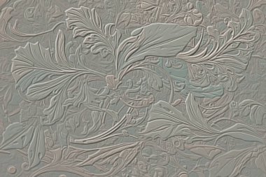Çiçek sanatı, eski usul, eski tarz, üç boyutlu kabartma deseni. Vektör kabartmalı ışık arkaplanı. Kabartma bitkileri arka planda tekrar edin. Yüzey rahatlatıcı 3D çiçekler eski moda süslemeler bırakır.. 