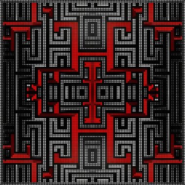 Yarım tonlu kareler pikselsiz pikselsiz desen ve Yunan anahtarlı pervane. Vektör süslemeli yarım ton labirent arka planı. Moda, güzel, zarif süsler. Modern soyut desenli tekrarlanan tasarım. 