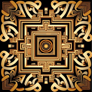 Yunan anahtarcı 3d Art Deco desenli altın çizgiler, girdaplar. Vektör süslemeli Yunan stili dekoratif arka plan. Moda, güzel bir süs. Modern soyut desenli tasarım. 