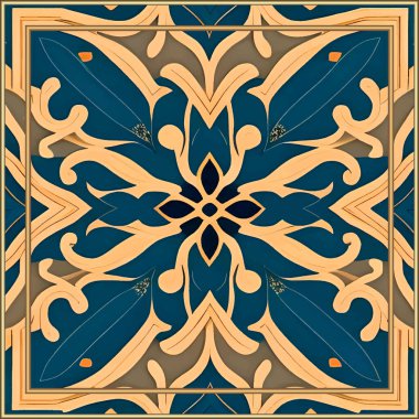 Altın kare çerçeveli mavi desenli altın desenli çiçek deseni. Lüks grunge süsleme geçmişi. Modern desenli güzel soyut süsler, klasik çiçekler, çizgiler. Desenli doku.